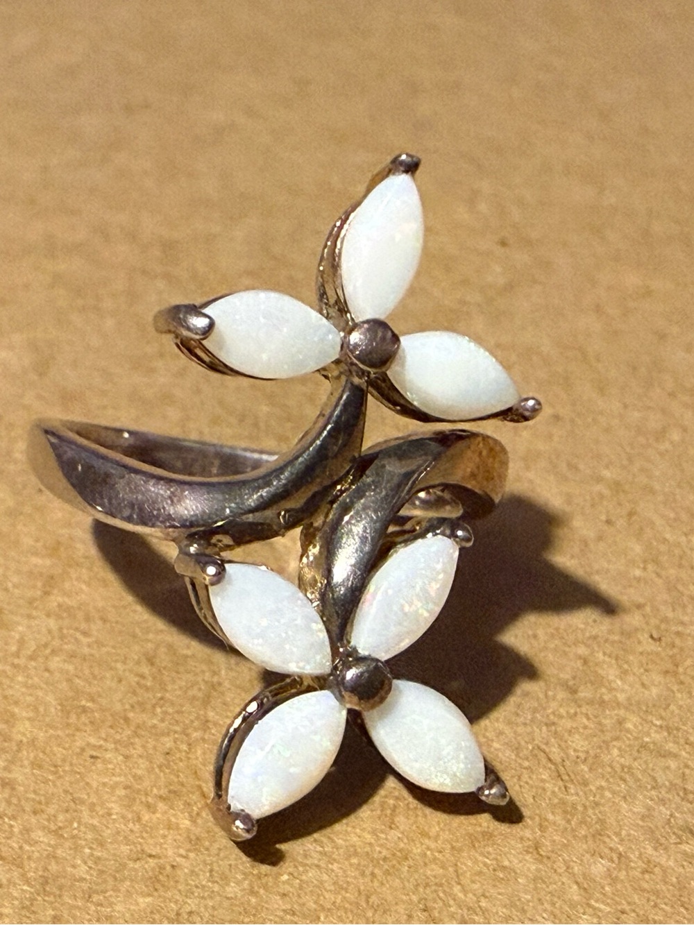 QJ Silver 925 Floral Double  Opal-Effect Flower Ring